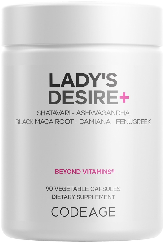 Codeage Lady's Desire Supplement - Shatavari, Damiana, Black Maca, L-Arginine, Ashwagandha, Fenugreek, Tribulus Terrestris, Vitamin B6 - Passion, Energy, Vitality Support for Women - 90 Capsules