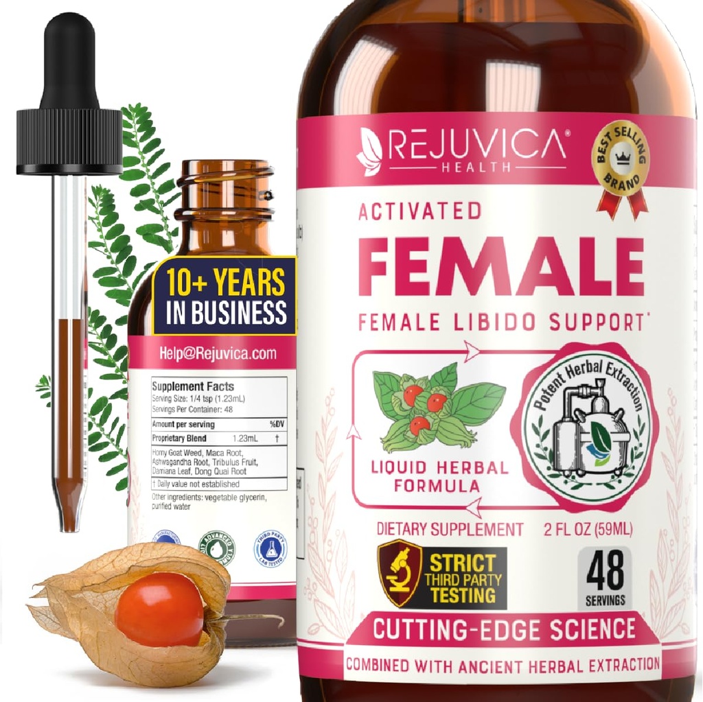 Rejuvica Activated Female Libido Booster Drops for Women | Maca, Horny Goat Weed, Damiana & Ashwagandha | Supports Desire, Intimacy & Overall Wellness | 1+ Month Supply