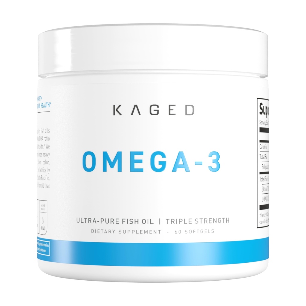 Kaged Omega 3 Fish Oil Συμπλήρωμα, 3000mg Ωμέγα 3 Λιπαρά Οξέα με EPA & DHA, Ultra-Pure, Χωρίς Ψάρια Burps, 60 Χάπια