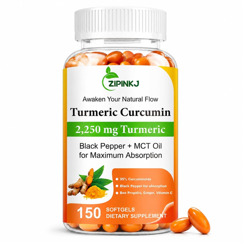Turmeric Curcumin 2250mg with Black Pepper & Ginger - 95% Curcuminoids Turmeric Complex Supplement, High Absorption, Non-GMO, 150 Softgels