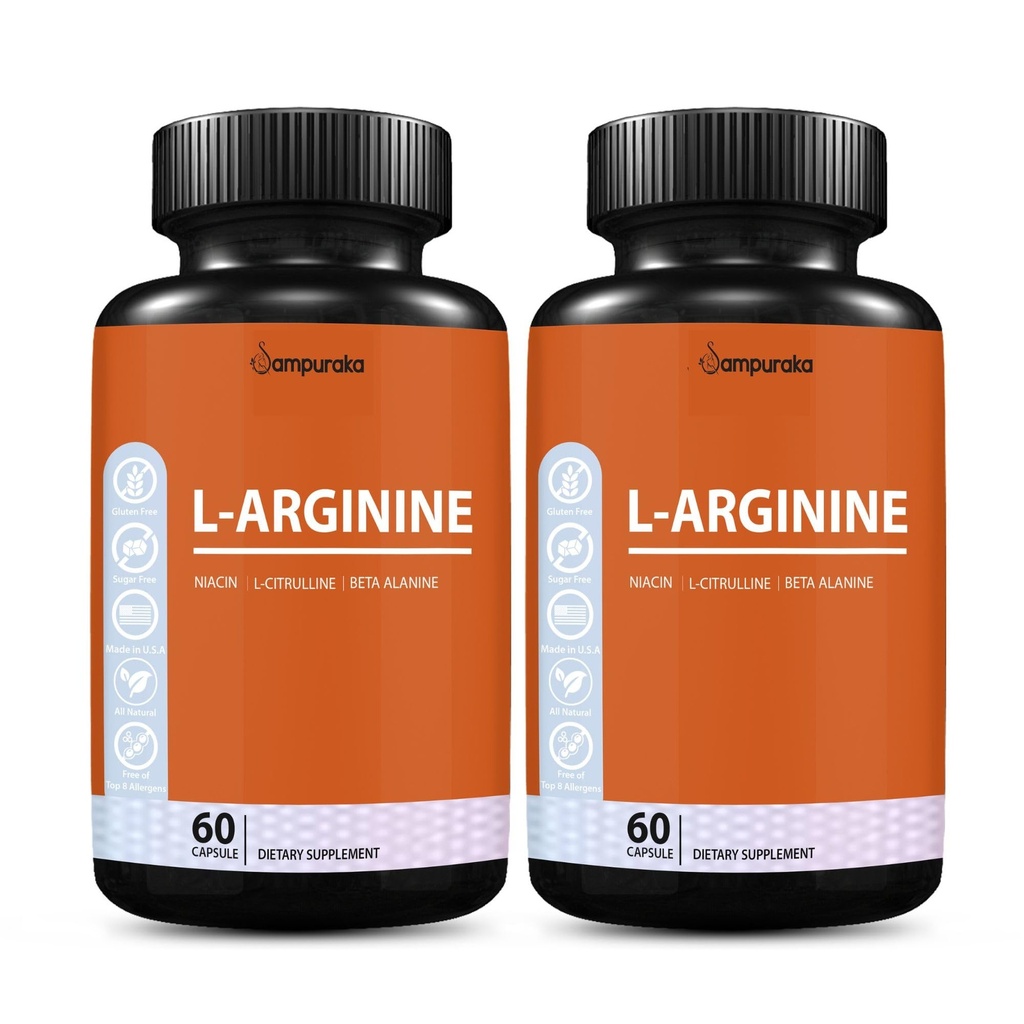 L-Arginine Capsules, High Potency Nitric Oxide Support for Muscle Pump, Vascularity and Endurance, 60 Count (2)