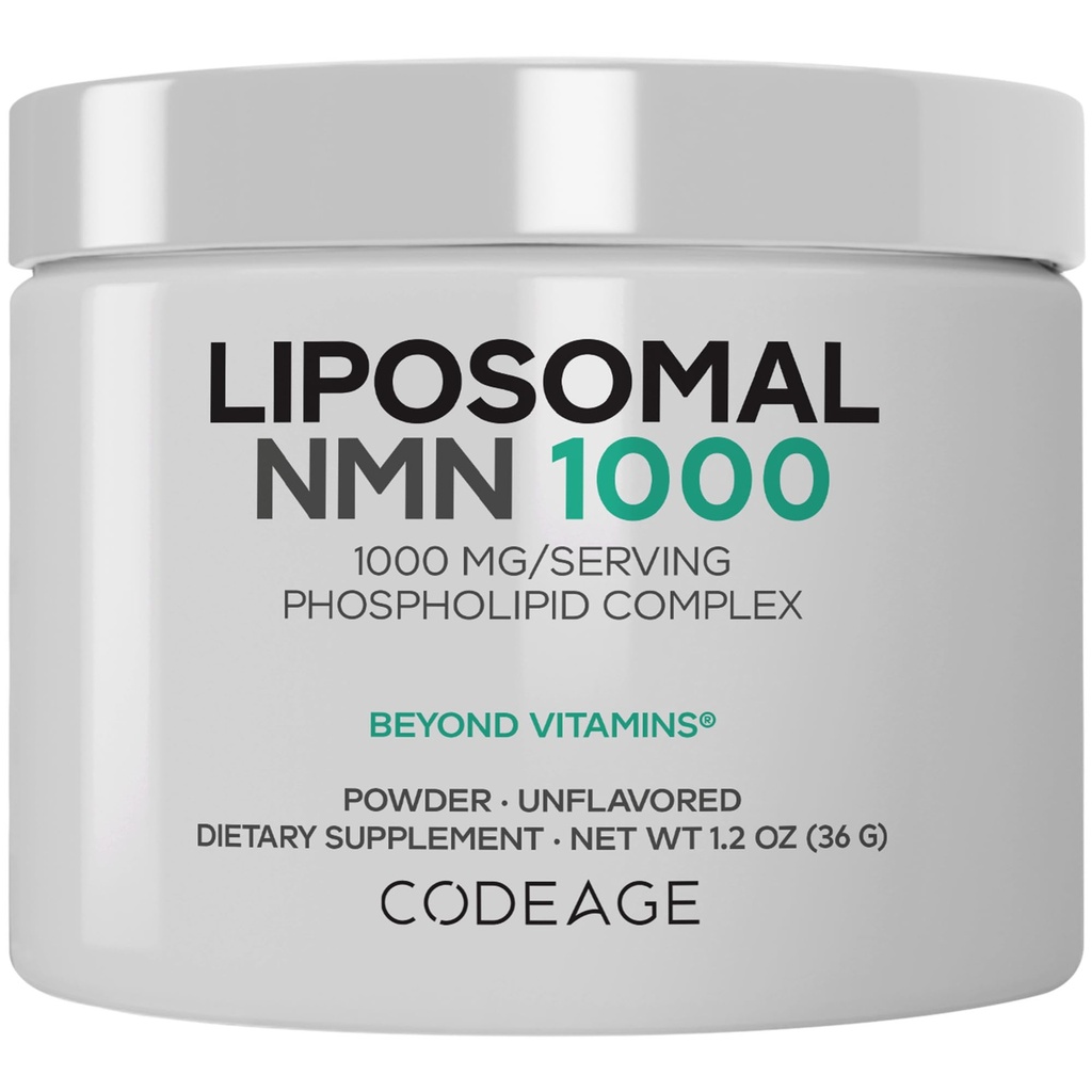Codeage Liposomal NMN 1000mg Powder Supplement - NMN 1000 mg Nicotinamide Mononucleotide NAD+ Precursor - Unflavored Powder - Liposomal Delivery - Non-GMO - 1.2 OZ