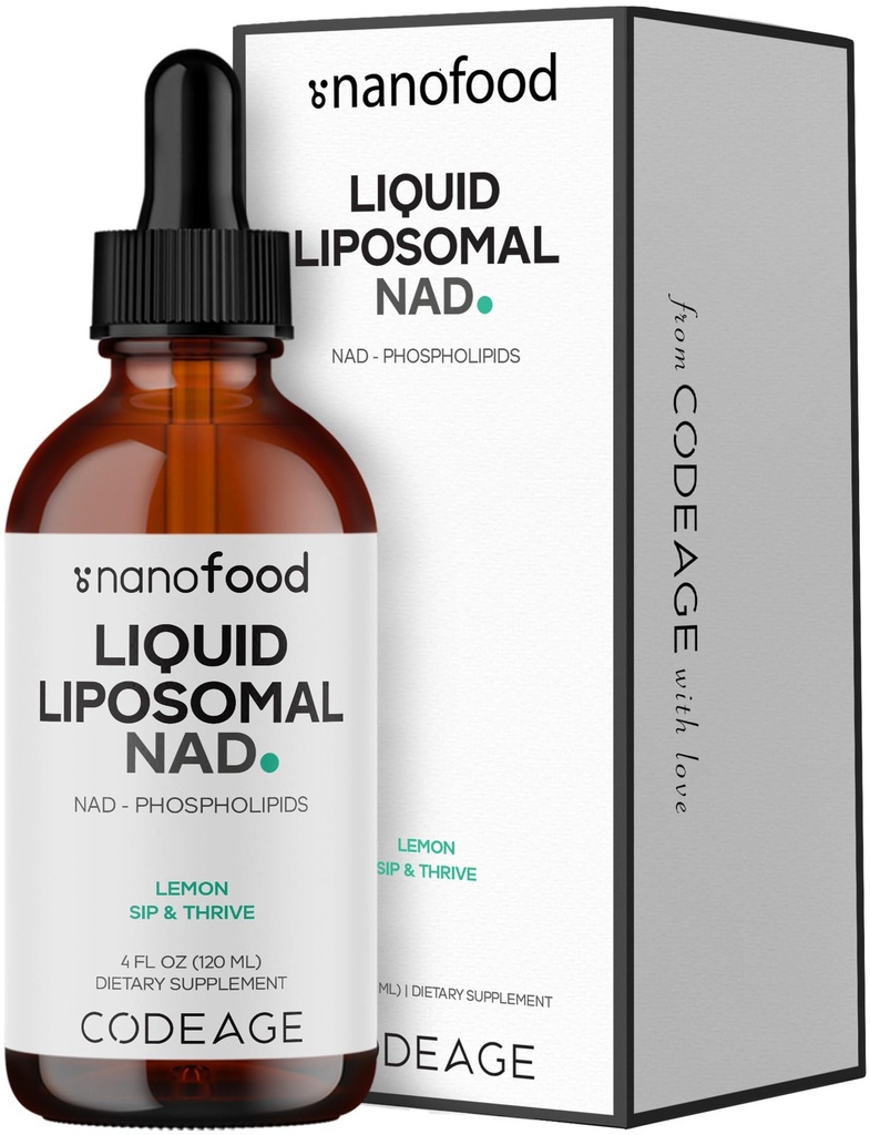 Codeage Nanofood Liquid Liposomal NAD Supplement – NAD Nicotinamide Adenine Dinucleotide with Liposomal Delivery - Monk Fruit Sweetener, Lemon Flavor, Non-GMO – 4 fl oz
