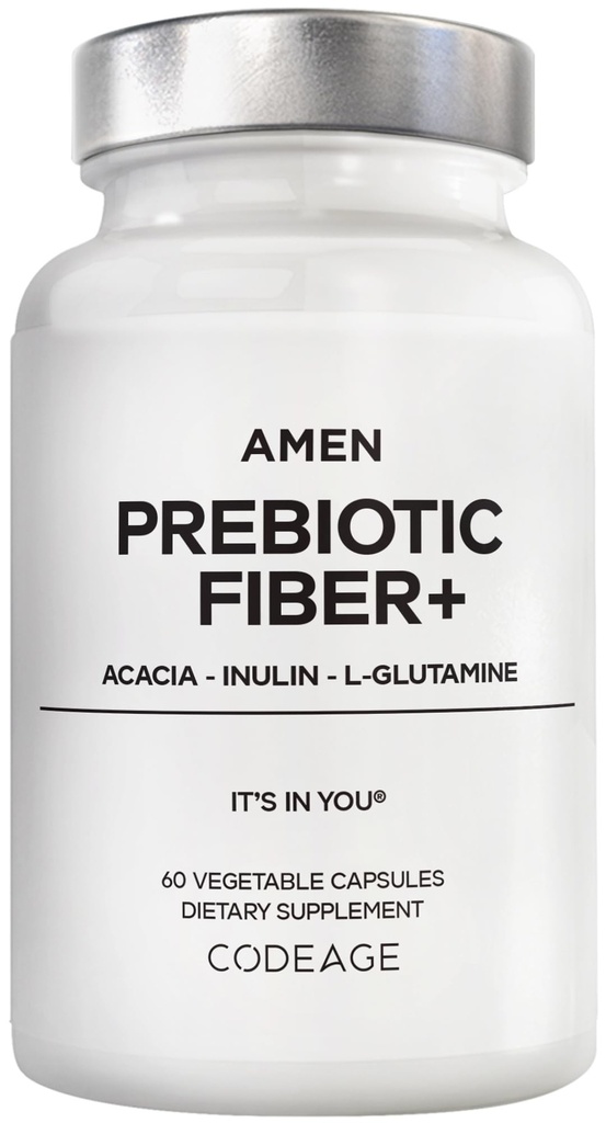 Amen Prebiotic Fiber Supplement - Organic Acacia & Chicory Inulin Fiber, L-Glutamine - Digestive Support - Vegan, Non-GMO - 60 Capsules