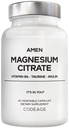 Amen Magnesium Citrate Supplement - Magnesium Pills with Vitamin B6 P5P, Taurine, Inulin, Bioperine Black Pepper - Gluten-Free, Non-GMO- 60 Capsules