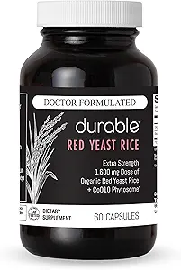 Durable RED Yeast Rice – Organic 1,600 mg Extra Strength + CoQ10 Phytosome – Supports Healthy Cholesterol, Heart, Lipids & Circulation – Doctor Formulated, Non-GMO, Vegan, Made in USA (60 Capsules).