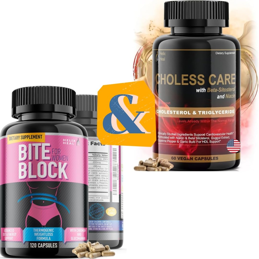 Helix Heal Appetite Suppressant for Weight Loss Women & Cholesterol Lowering Supplement Bundle