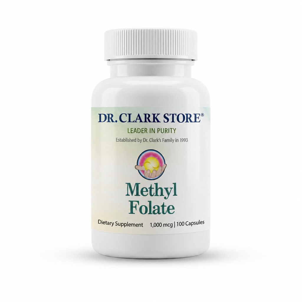 Dr Clark Store Methylated Folate 1000 mcg, 100 Capsules, Supports Healthy Methylation, Cellular Vitality, Cardiovascular Health, Cognitive Function, Prenatal Support, Non-GMO, USA Made, 100 Day Supply