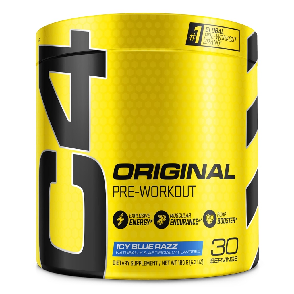C4 Original Pre-Workout Powder For Endurance, Focus & Performance with 150mg Caffeine, Beta-Alanine, Creatine, Zero Sugar, 30 Servings, Icy Blue Razz