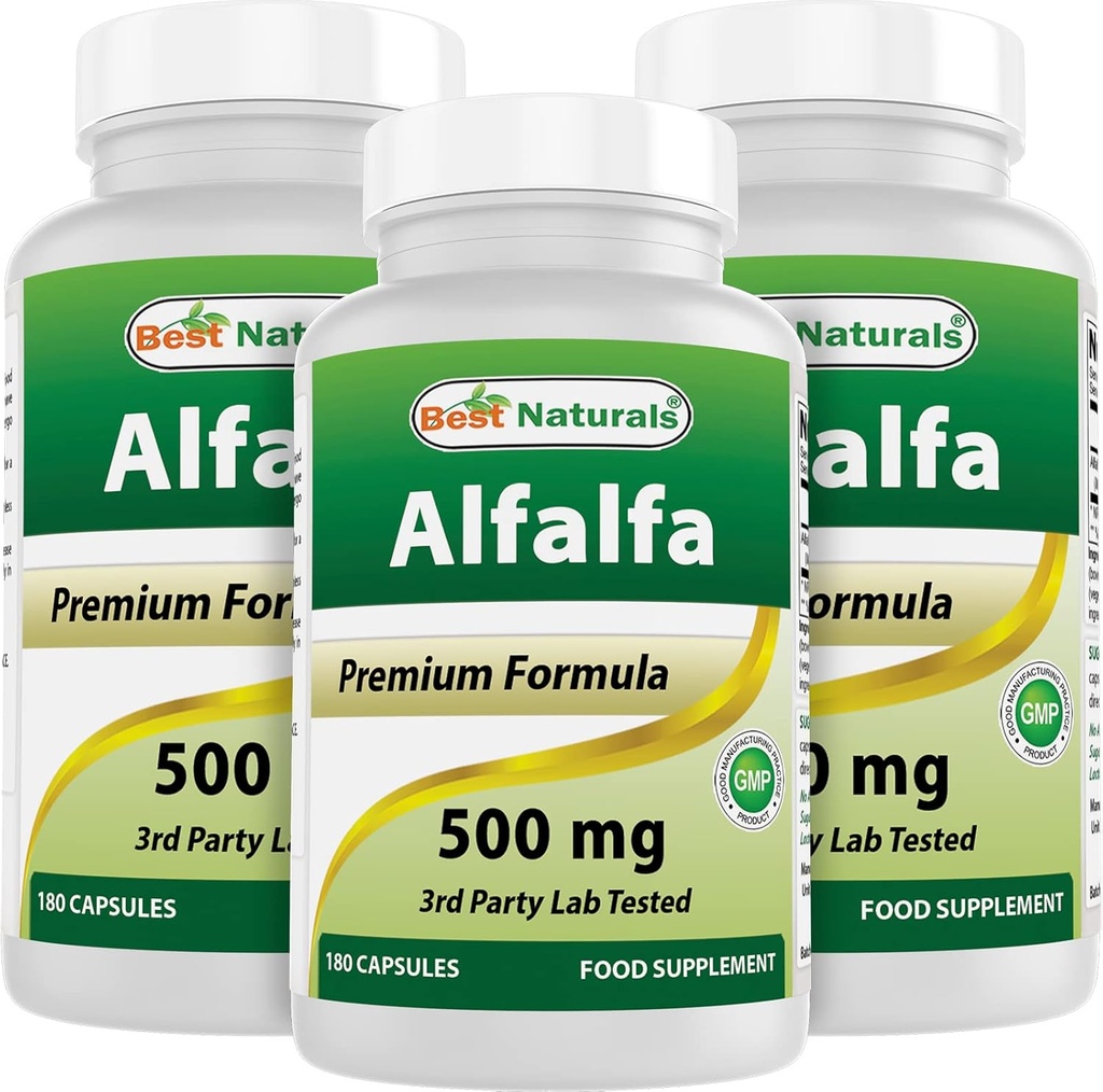 Best Naturals Alfalfa Green Super Food 500 mg 180 Capsules (180 Count (Pack of 3))