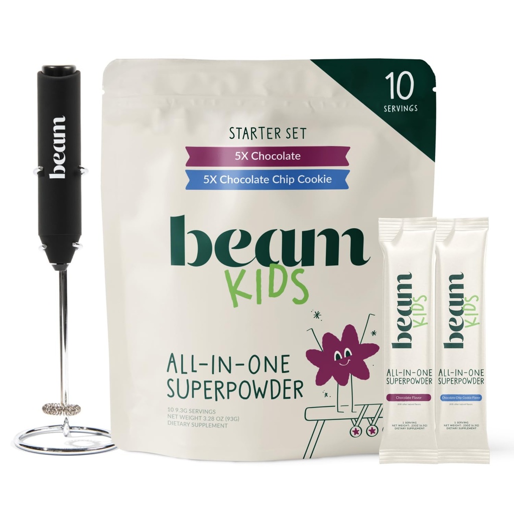 Beam Kids All in One Superfood Powder, Nutritional Shake, Organic Greens, Probiotics, Vitamins, Immune Support, Gut Health, Superfood, Nutrition for Children, No Artificial Sweeteners, Starter Set