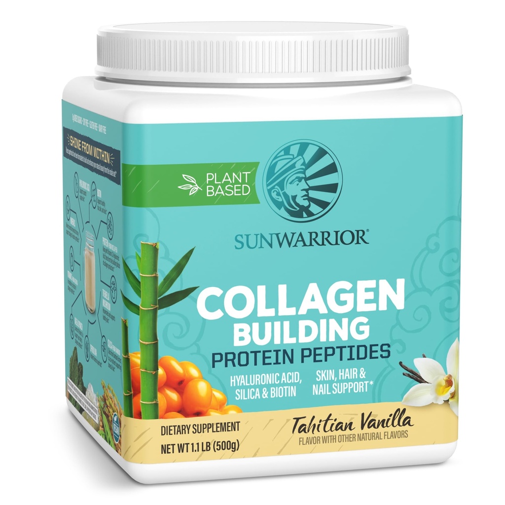 Sunwarrior Vegan Collagen Protein Powder Plant-Based | Silica Hyaluronic Acid Minerals Biotin Soy Free Dairy Free Gluten Free Non-GMO | Vanilla 20 Servings | Collagen Building Peptides