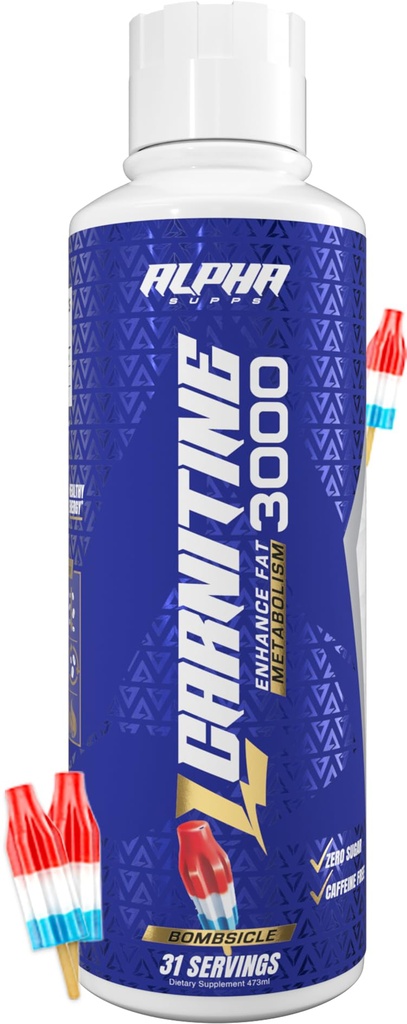 Alpha Supps L Carnitine Liquid 3000 | Stimulant-Free Fat Burner Supplement for Men & Women | Pre-Workout Energy Boost & Muscle Recovery | Zero Sugar, Fat, & Carbs | 31 Servings (Bombsicle)