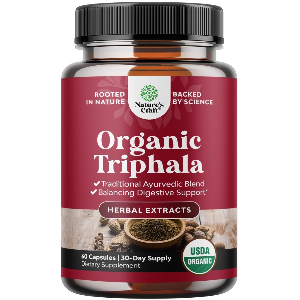 Digestive Triphala Capsules Organic Complex - Organic Triphala Colon Cleanser & Detox Digestive Health Supplement - Ayurvedic Complex for Gas Bloating & Constipation Relief for Women & Men 60 Count