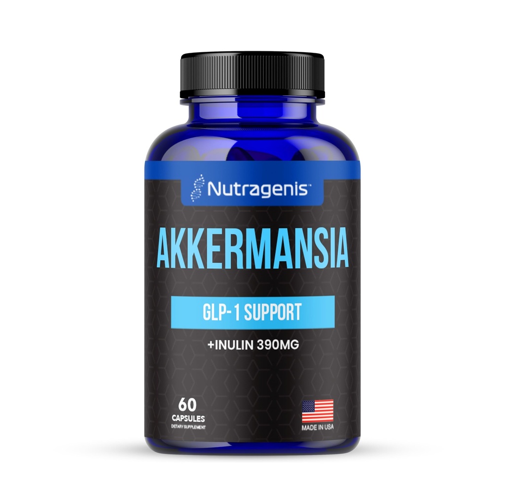 Akkermansia Muciniphila Probiotic – 1 Billion AFU with 390 mg Inulin Prebiotic Fiber – 60 Capsules, 2-Month Supply – Gut Health & Metabolism Support, Daily Probiotic for Men & Women