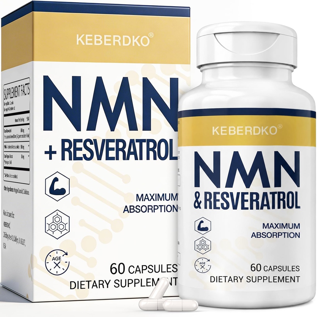NMN Complex 1150mg Per Serving, NMN 500mg + Trans-Resveratrol 600mg, 99% Purity for Max Absorption, Fast-Acting & Powerful Antioxidant for NAD+, Cell, Energy, Skin, Anti-Aging & Longevity - 60 Caps