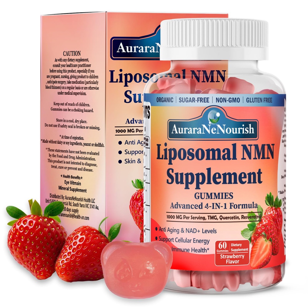 NMN Supplement 1000mg Pure, 4-in-1 Liposomal NMN Resveratrol Supplement Gummies w.Quercetin & TMG, Nicotinamide Mononucleotide NAD+ Precursor for NAD+ Levels, Cellular Energy & Healthy Aging, 60 Count