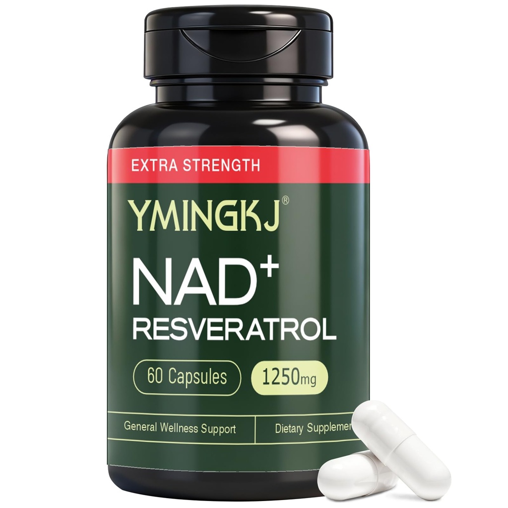NAD+ Supplement with Resveratrol 1200mg – Nicotinamide Adenine Dinucleotide & Trans-Resveratrol 50mg, Anti-Aging Cellular Energy & Metabolism, NAD supplements for women 60 Capsules (30 Servings)