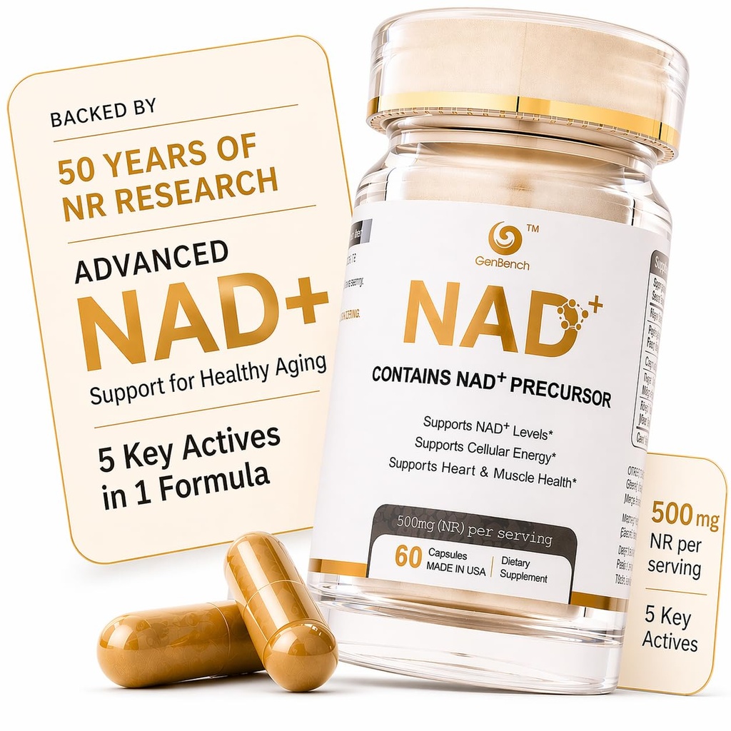 NAD+ Supplement for Women and Men with Nicotinamide Riboside (NR) 500mg, NMN Supplement, CoQ10, HMB, Turmer–Cellular Energy, Muscle Recovery, Heart Health Support – Vegan, Non-GMO, Made in USA