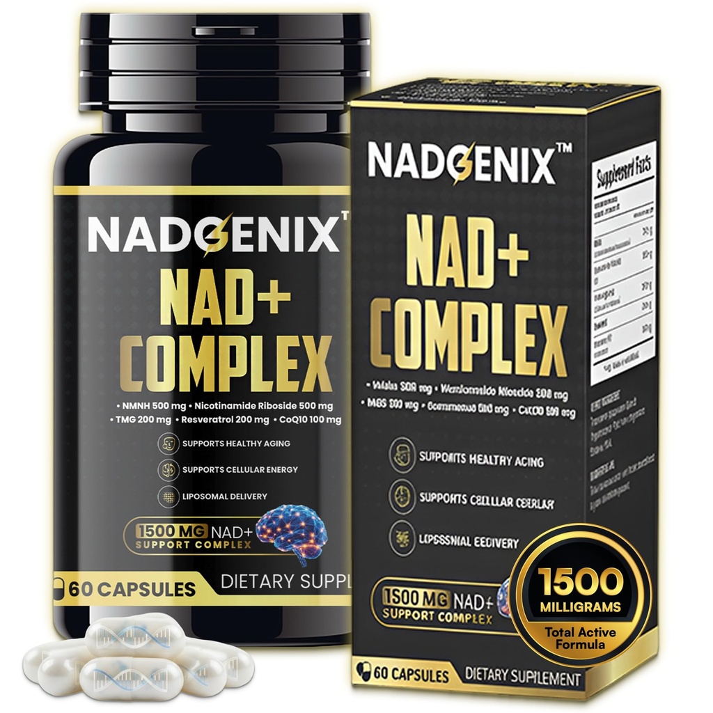 NADGENIX™ NAD+ Supplement – NMNH 500mg, Nicotinamide Riboside, TMG, Resveratrol & CoQ10 – Cellular Energy & Healthy Aging – 60 Capsules – High Absorption Liposomal Delivery