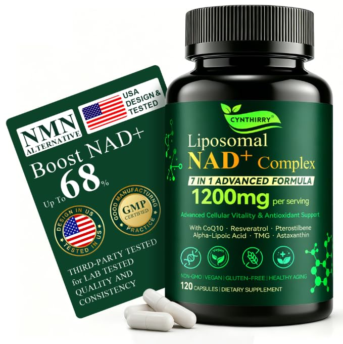 Liposomal NAD+ Supplement 1200mg, 7-in-1 NR NMN Replacement with Resveratrol, CoQ10 | Advanced Cellular Support, Nicotinamide Riboside NMN Replacement Premium Antioxidant & Energy - 120 Capsules