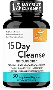 Sandhu's 15 Day Gut Cleanse Colon Detox for Women & Men| Supports Colon Cleansing & Digestive Health| Senna, Cascara Sagrada, Psyllium Husk & Probiotics| 30 Capsules Dietary Supplement,15 Days Supply