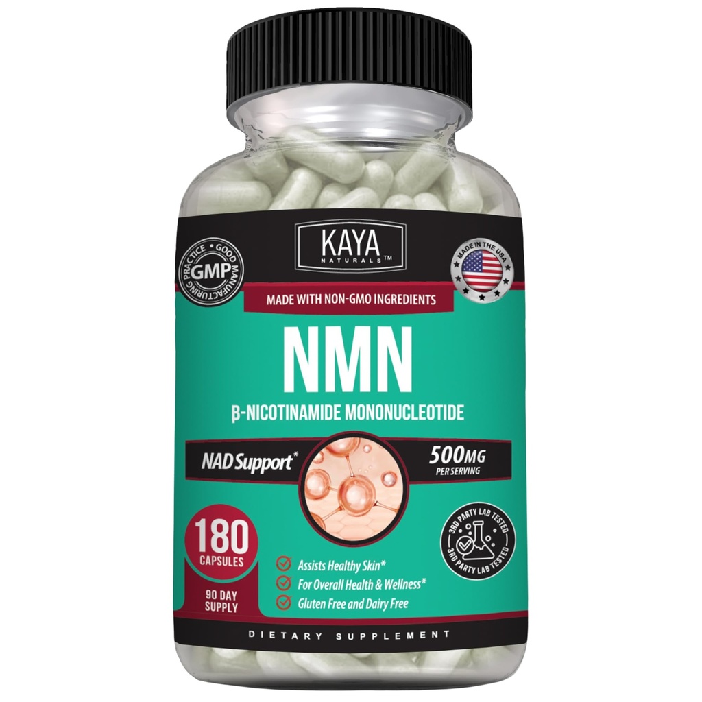 Kaya Naturals NMN 500mg per Serving Overall Health and Wellness for Men and Women - 180 Count