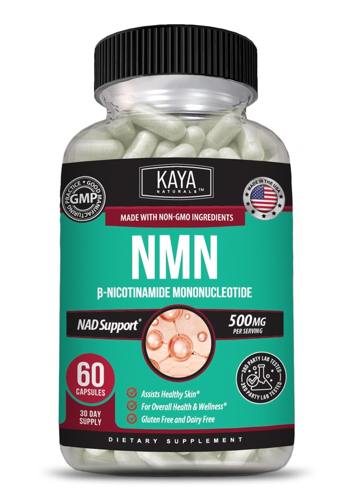 Kaya Naturals NMN 500mg per Serving Overall Health and Wellness for Men and Women - 60 Count