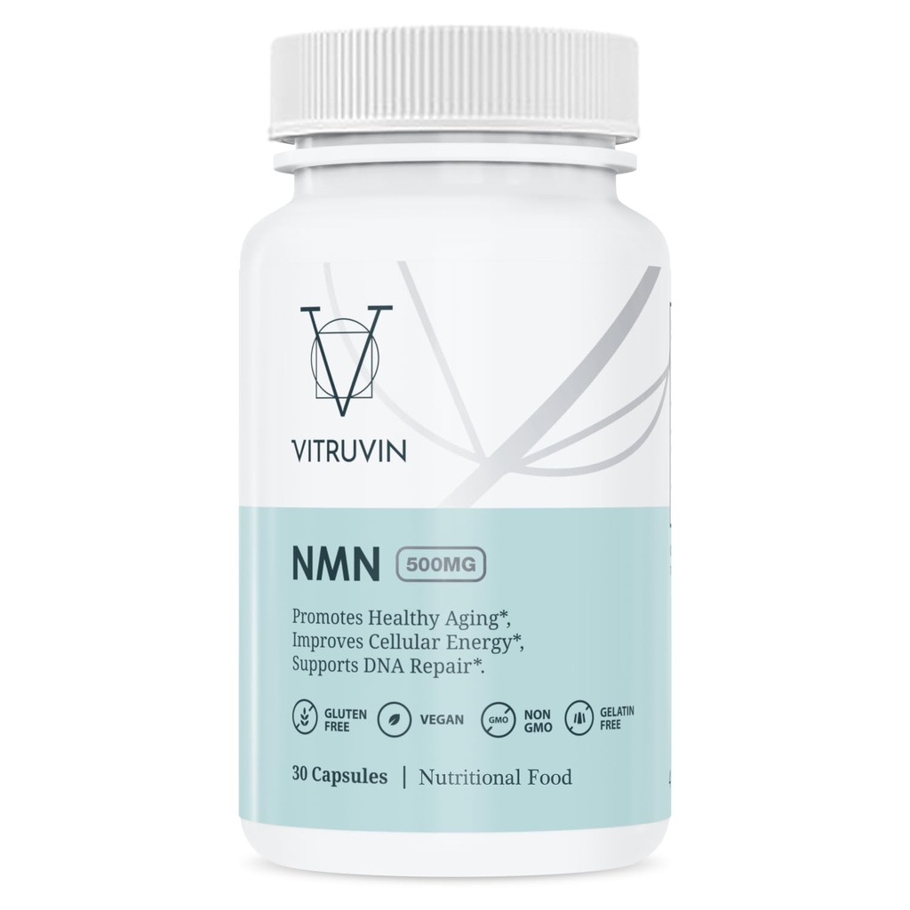 VITRUVIN NMN 500mg - Ultra-Absorbable, Vegan, Non-GMO, Gluten-Free, Gelatin-Free - 1 Bottle, 30 Capsules