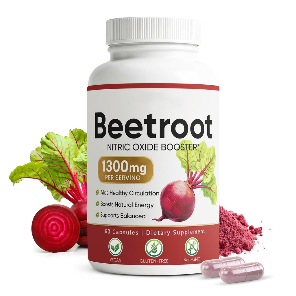 Beet Root Capsules,Beetroot - 1300mg, Boost Vitality, Immune and Digestive, Pure, Non-GMO & Gluten Free, Beet Root Supplement, 60 Capsules