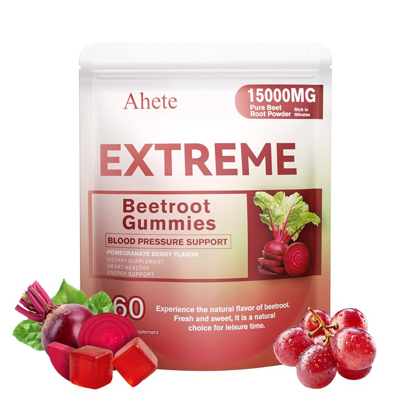 Beet Root Gummies 500mg with Grape Seed Extract & CoQ10 100mg, Nitric Oxide Support Supplement for Energy & Circulation, Heart Health Support, Vegan Friendly, 60 Gummies