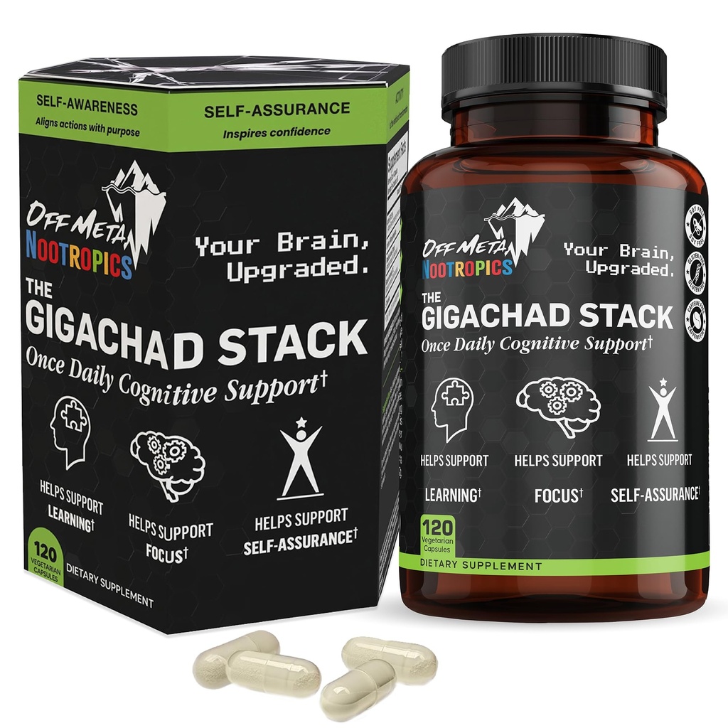 The Gigachad Stack Foundational Nootropic for Focus, Memory & Motivation | for Gamers, Students & Professionals | Alpha GPC, Uridine, Bacopa | Made in USA | 120 Capsules