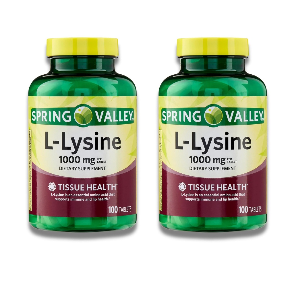 L-Lysine 1000mg Tablets, Lysine, Essential Amino Acid for Immune Support, Collagen Formation, and Skin Health, High Potency Lysine Supplement, 100 Count, Gluten-Free
