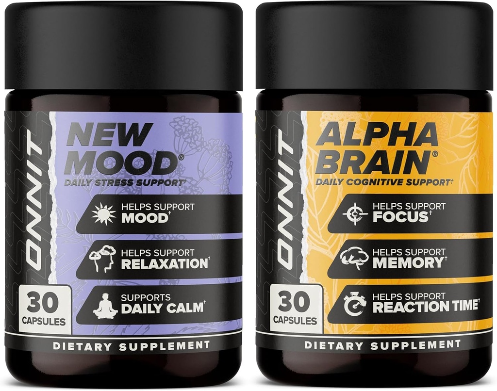 ONNIT Premium Alpha Brain Bundle - Nootropic Brain Supplement (30 Count) για Εστίαση, Συγκέντρωση & Μνήμη + New Mood Supplement for Stress Relief, Sleep and Mood (30 Count)