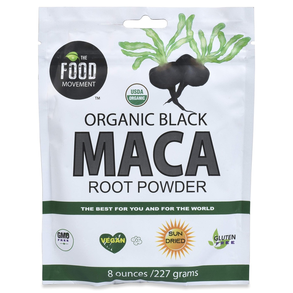 The Food Movement Co. Black Maca 8 oz Ακατέργαστη σκόνη τροφίμων - Βιολογικό, μη ΓΤΟ, Vegan, Χωρίς γλουτένη - Μαύρο συμπλήρωμα ρίζας Maca για όλη την ευεξία του σώματος