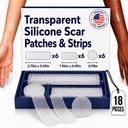 Silicone Scar Patches & Strips | 18 Pre-Cut Transparent Medical-Grade Pieces in 3 Sizes for Small to Medium Scars | C-Section, Surgery, Acne & Keloid | Discreet & Hypoallergenic
