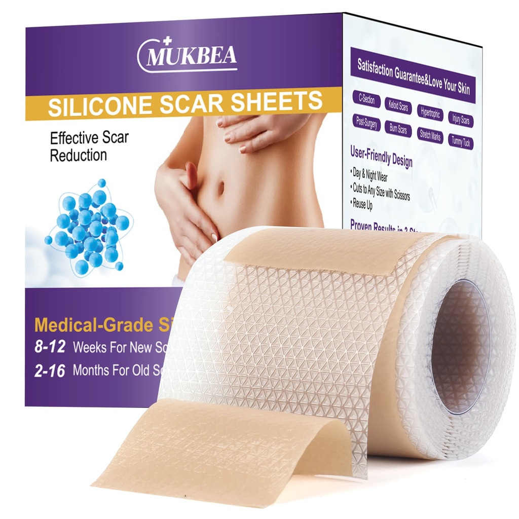 Silicone Scar Sheets, Silicone Scar Tape, Scar Tape for Keloid Bump Removal, Reusable Silicone Scar Strip for C-Section, Keloid, Surgery, Burns, Acne Scar et(1.6”x60”Roll-1.5M)