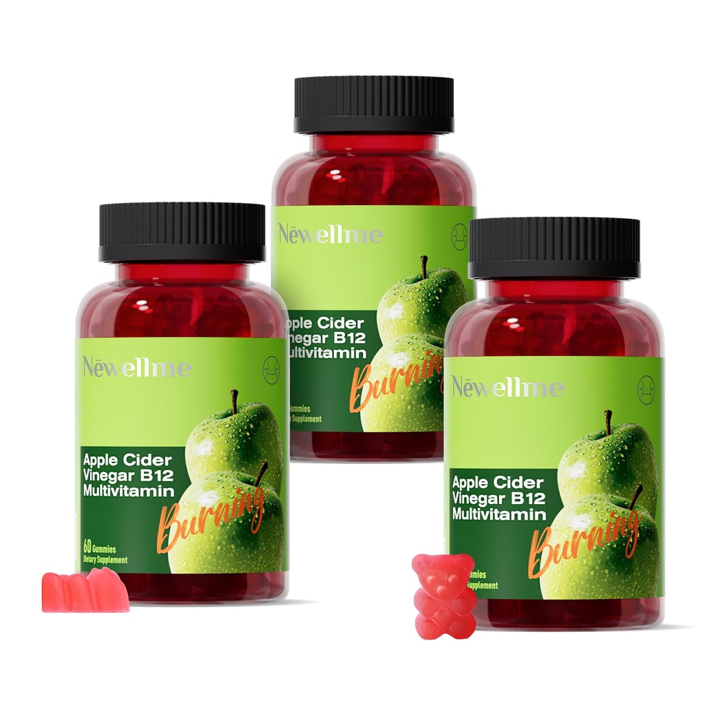 NEWELLME ACV Gummies with the Mother & B12 – Sugar-Free, Great-Tasting Vegan Gummies for Digestion, Metabolism & Daily Energy Support, 180 Count