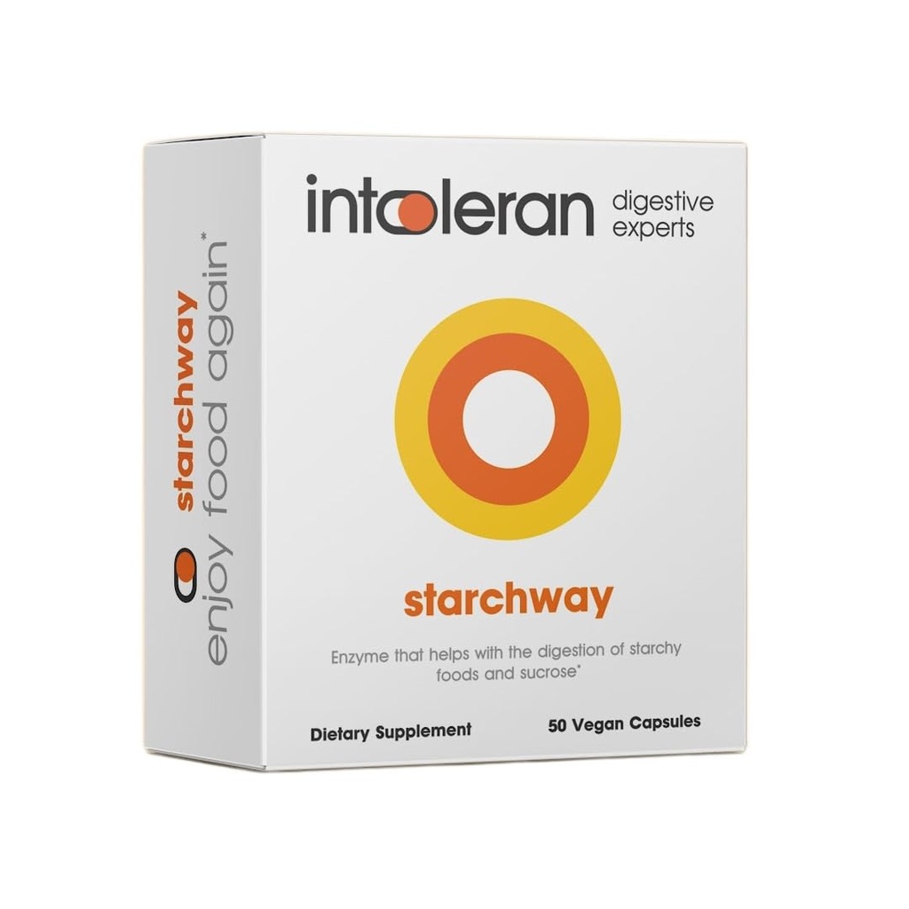 Intoleran Starchway Digestive Enzymes - 50 Capsules Supplement for Starch & Sucrose | Helps Digest Sugars & Starchy Foods | Invertase & Gluco-Amylase Enzymes | Pure & Vegan | Low FODMAP