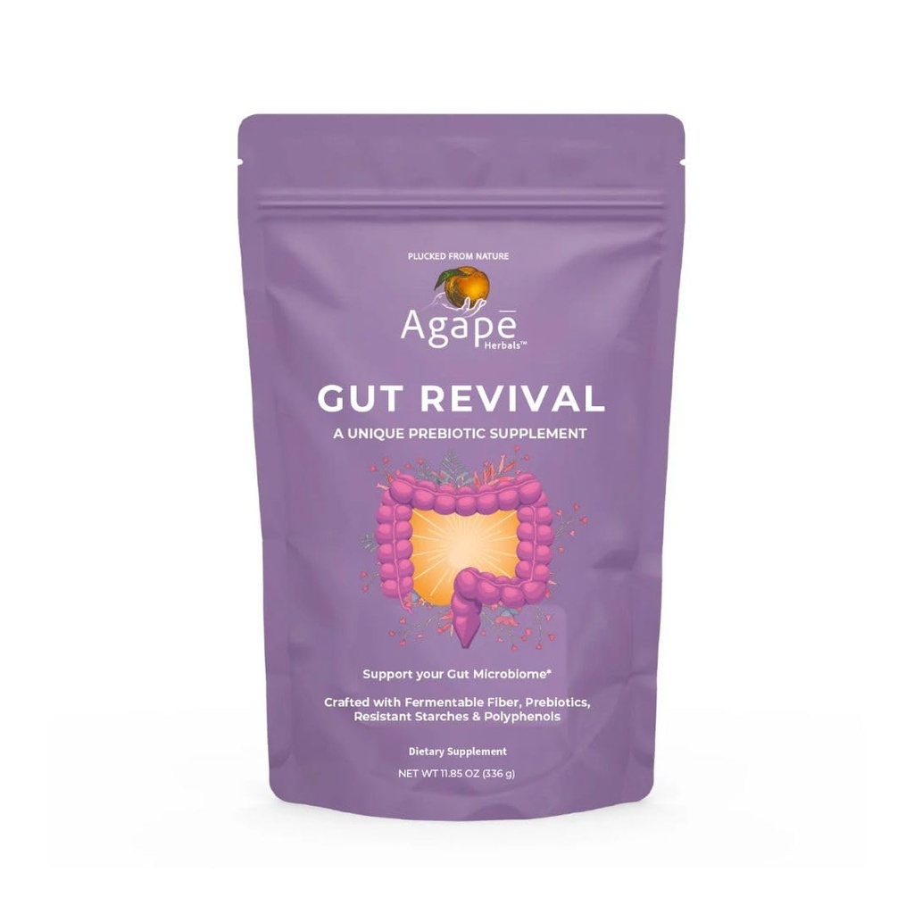 All In Nutritionals Agapē Herbals™ Gut Revival – Vegan Prebiotic Fiber Superfood Powder (7 g Fiber/Serving) – Solnul® Resistant Potato Starch, Acacia Gum, Yacon Root, Kefir Grains, Inulin – 1 Jar