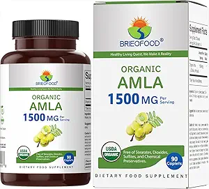 Brieofood Organic Amla 1500mg, 45 μερίδες, χορτοφάγοι, χωρίς γλουτένη, 90 χορτοφαγικά δισκία