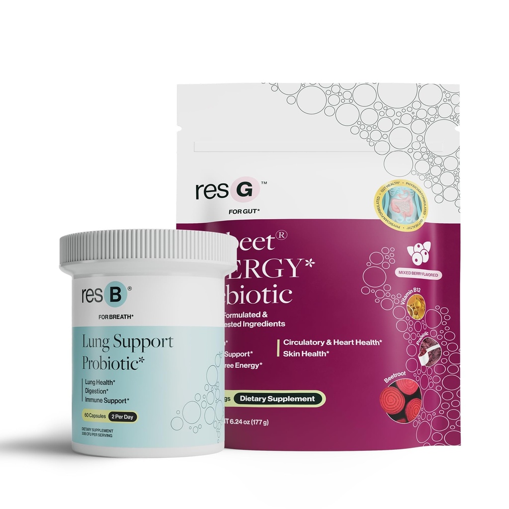 Power Gut Bundle - Lung Probiotic & Prebiotic, Clinically Trialed Respiratory Health Support & Metabolism Boost, Supplement Vitamins - resB (30 Servings) & prebeet (30 Servings)