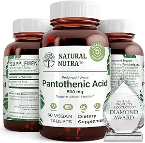 Natural Nutra Time Release Pantothenic Acid 500 mg, Βιταμίνη B5 συμπλήρωμα βοηθά να σπάσει το λίπος και υδατάνθρακες, Μεταβολισμός και ενέργεια, βελτίωση της υγείας των μυών, 60 χορτοφαγικά δισκία (2 Συσκευασία)
