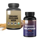 Zealthy Life Gut Health & Sleep Support Bundle – Organic Psyllium Husk Capsules, Natural Fiber Supplement for Digestive Health & Regularity (250 Ct) + Extra Strength Melatonin 12mg Fast Dissolve Table