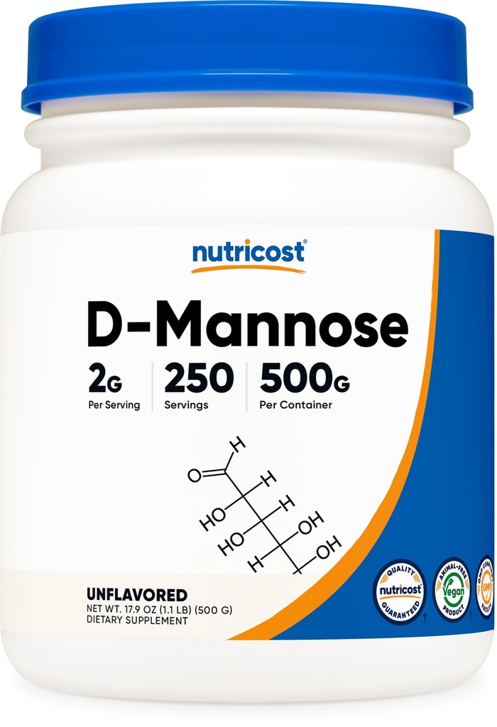 Nutricost D-Mannose σε σκόνη 500 γραμμάρια (250 σερβιέτες) - Vegan, μη ΓΤΟ και χωρίς γλουτένη