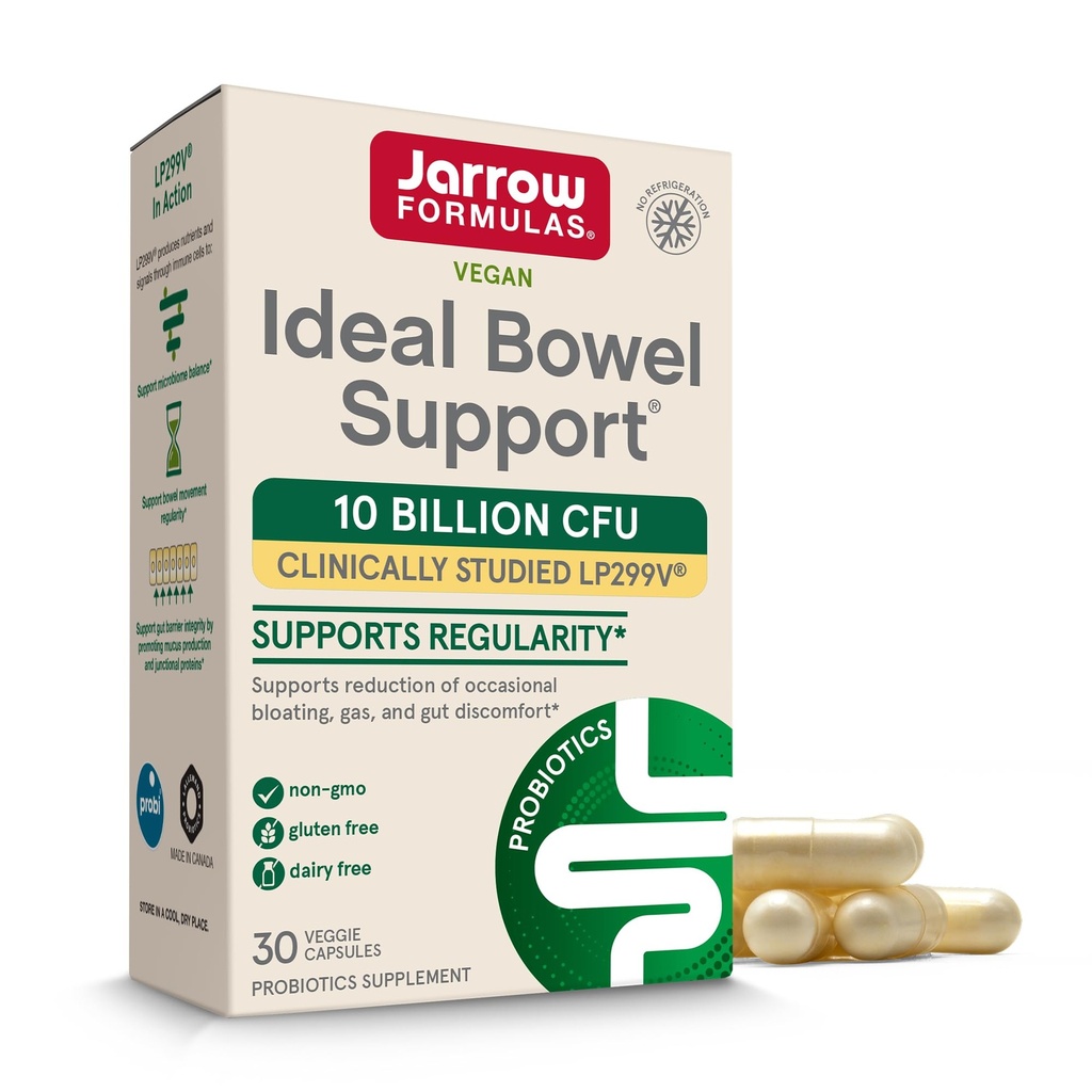 Jarrow Formulas Ideal Bowel Support - 10 δισεκατομμύρια CFU ανά υπηρεσία - Bowel Support - Μειώνει το Μπλόξιμο, το Αέριο & την Εντερική Δυσφορία - Μέχρι 30 Σερβίρει (Veggie Caps)