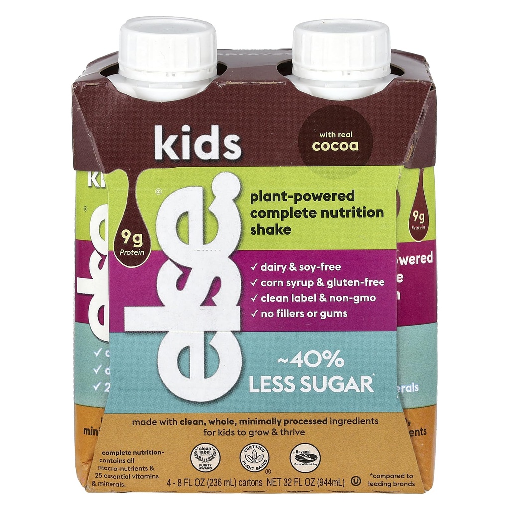 ELSE NUTRITION Ready to Drink Kids Nutrition Shake, Chocolate Plant-Based, Dairy-Free & Gluten-Free, Complete Nutrition with 25+ Vitamins for Ages 2-12 | 8 fl oz, 4-Pack