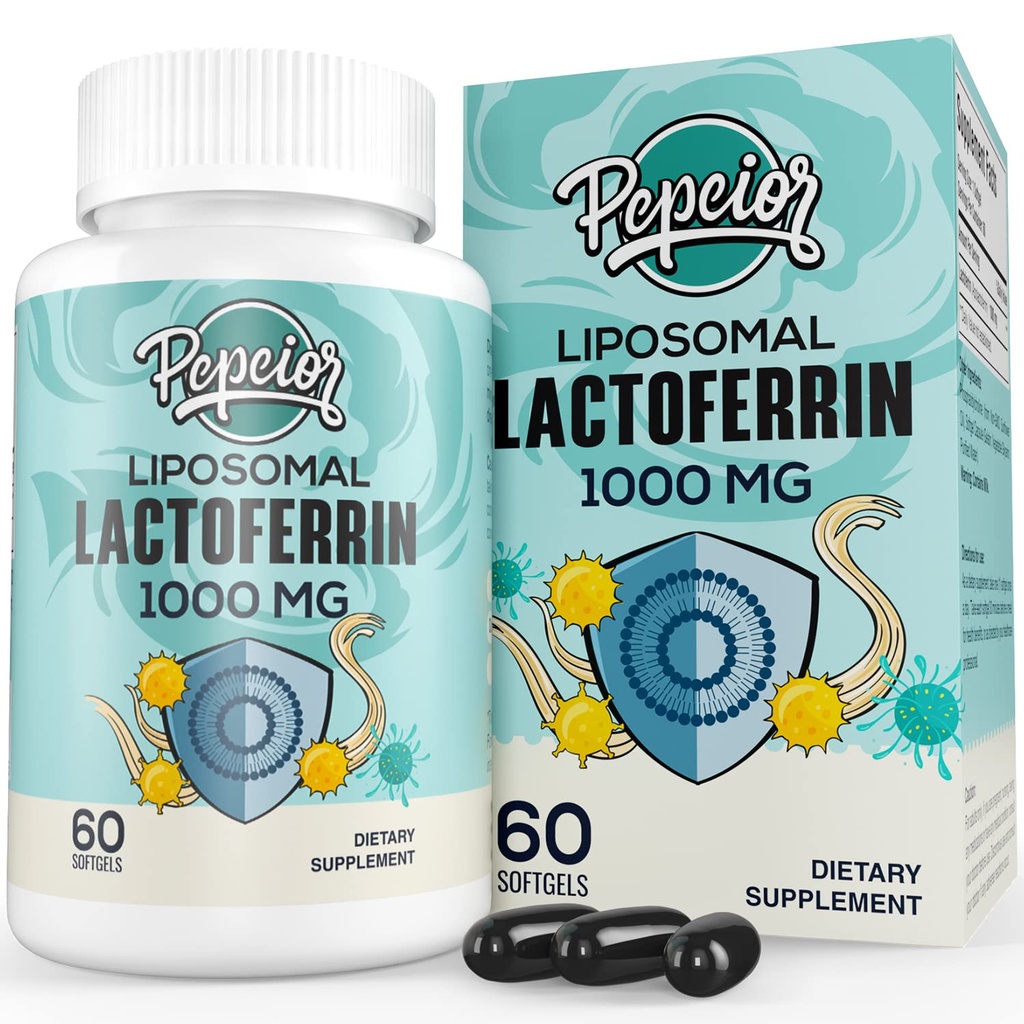 Λιποσωμική Βοοειδή Lactoferrin 1000 mg - Υψηλότερη Απορρόφηση - για Σιδήρου Απορρόφηση & Ανοσοποιητική Λειτουργία Lactoferrin Συμπληρώματα για Ενήλικες, 60 Softgels