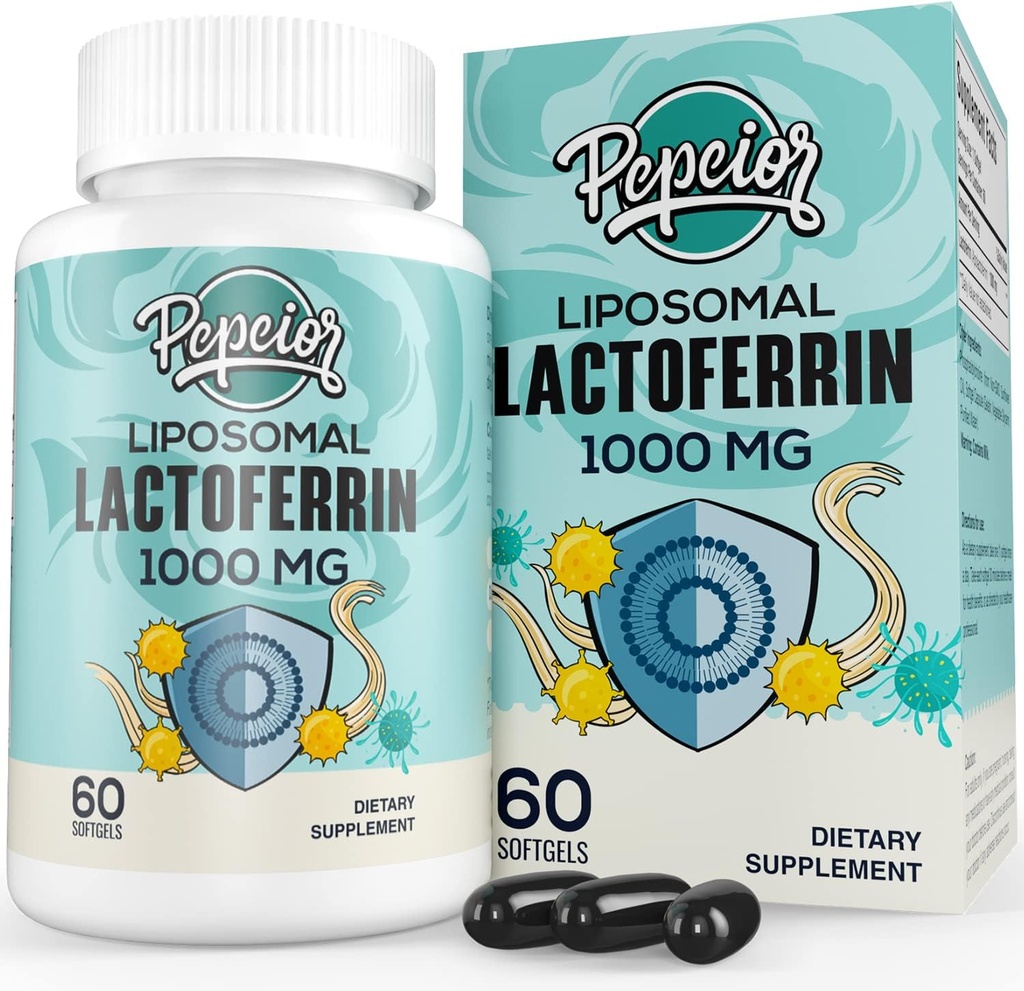 Λιποσωμική Βοοειδή Lactoferrin 1000 mg - Υψηλότερη Απορρόφηση - για Σιδήρου Απορρόφηση & Ανοσοποιητική Λειτουργία Lactoferrin Συμπληρώματα για Ενήλικες, 60 Softgels