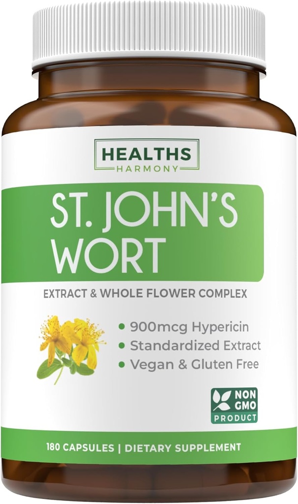 Κάψουλες του St John's Wort - Ισχυρό & ισχυρό εκχύλισμα του Saint John's Wort και ολόκληρο το συγκρότημα βοτάνων Standardized to 900mcg Hypericin for Balancing Daily Mood Support - Vegan Non-GMO & Lab Επαληθευμένο (180 Caps)